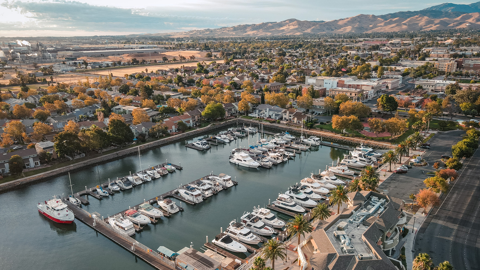 Aerial over Pittsburg, CA Marina